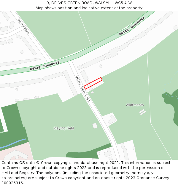 9, DELVES GREEN ROAD, WALSALL, WS5 4LW: Location map and indicative extent of plot