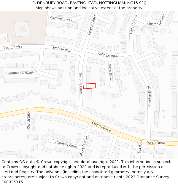9, DENBURY ROAD, RAVENSHEAD, NOTTINGHAM, NG15 9FQ: Location map and indicative extent of plot