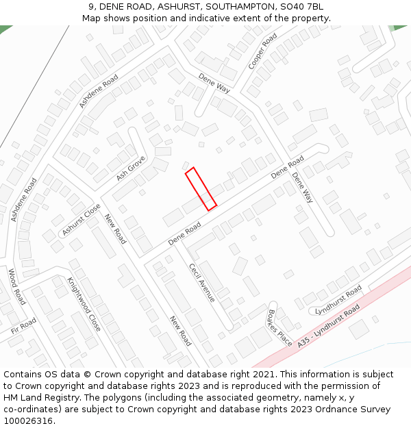 9, DENE ROAD, ASHURST, SOUTHAMPTON, SO40 7BL: Location map and indicative extent of plot