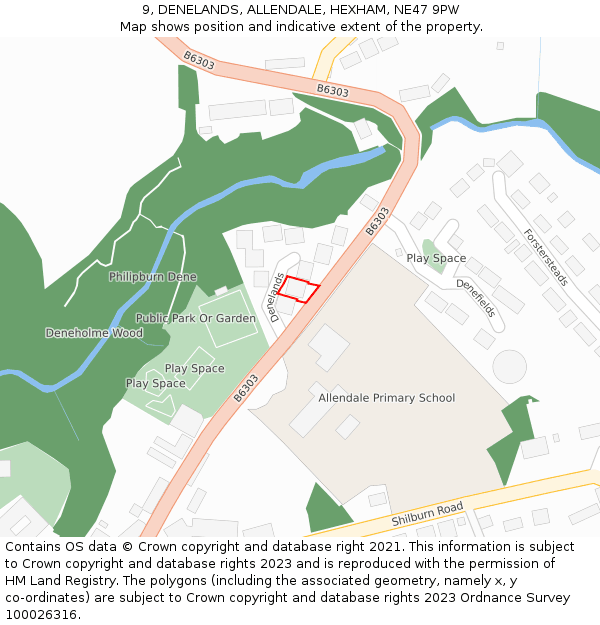 9, DENELANDS, ALLENDALE, HEXHAM, NE47 9PW: Location map and indicative extent of plot