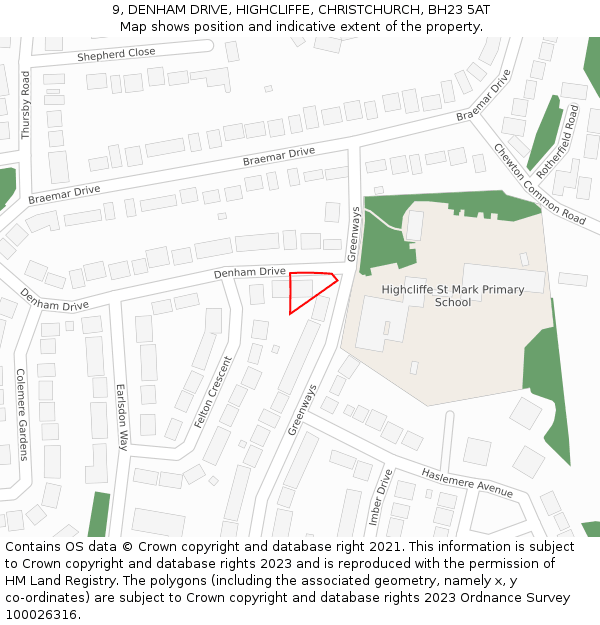 9, DENHAM DRIVE, HIGHCLIFFE, CHRISTCHURCH, BH23 5AT: Location map and indicative extent of plot