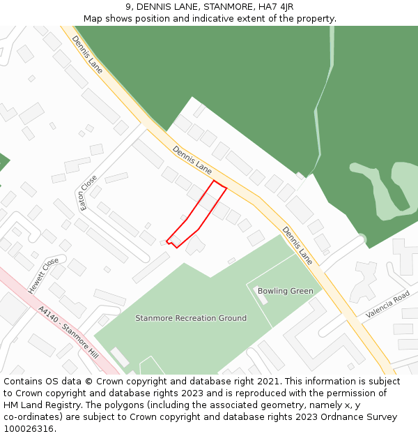 9, DENNIS LANE, STANMORE, HA7 4JR: Location map and indicative extent of plot