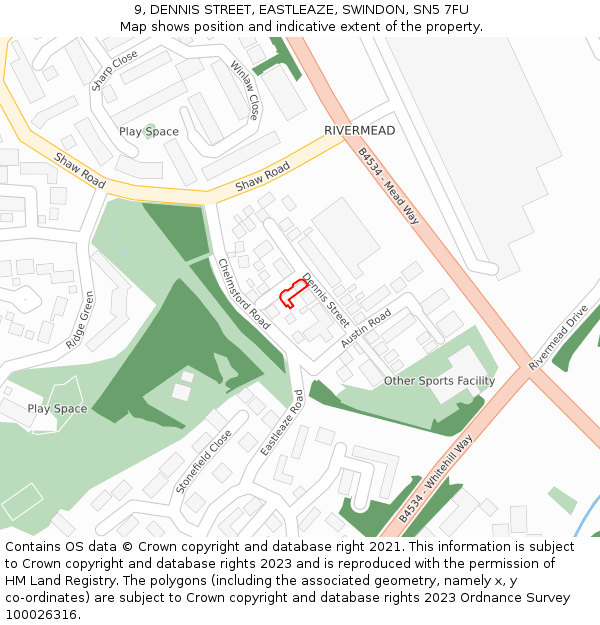 9, DENNIS STREET, EASTLEAZE, SWINDON, SN5 7FU: Location map and indicative extent of plot