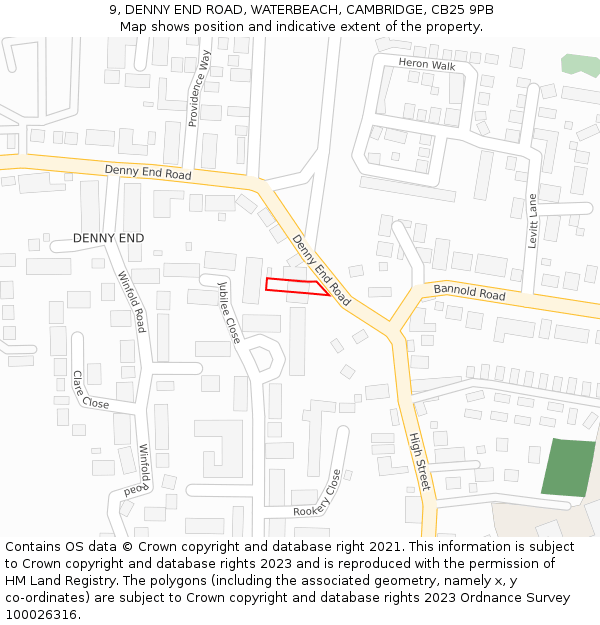 9, DENNY END ROAD, WATERBEACH, CAMBRIDGE, CB25 9PB: Location map and indicative extent of plot