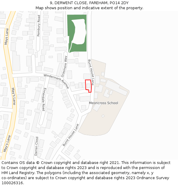 9, DERWENT CLOSE, FAREHAM, PO14 2DY: Location map and indicative extent of plot