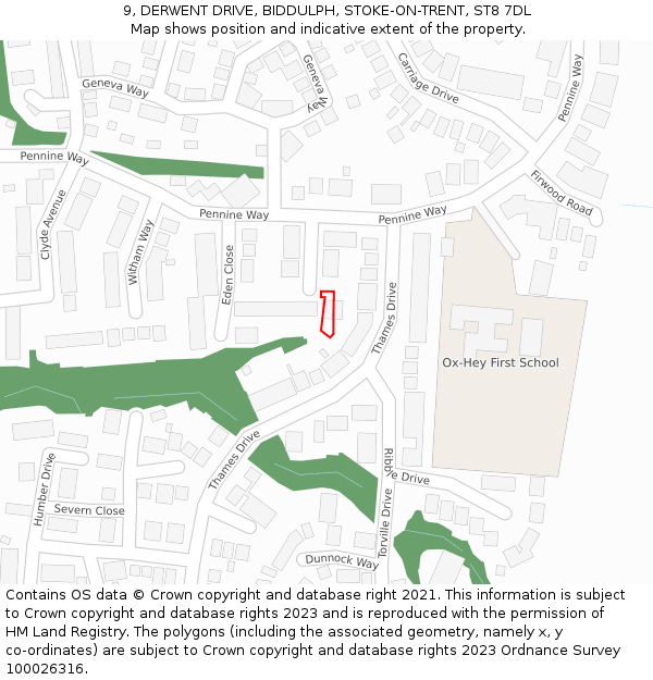 9, DERWENT DRIVE, BIDDULPH, STOKE-ON-TRENT, ST8 7DL: Location map and indicative extent of plot
