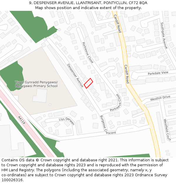 9, DESPENSER AVENUE, LLANTRISANT, PONTYCLUN, CF72 8QA: Location map and indicative extent of plot