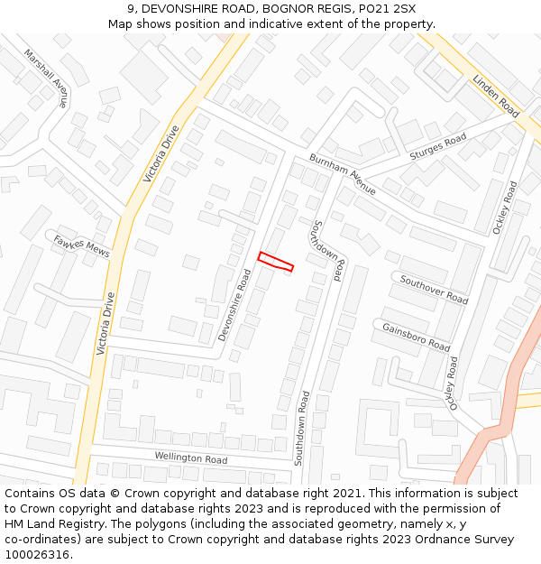 9, DEVONSHIRE ROAD, BOGNOR REGIS, PO21 2SX: Location map and indicative extent of plot