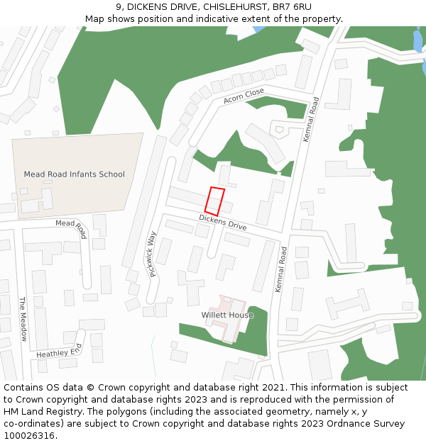 9, DICKENS DRIVE, CHISLEHURST, BR7 6RU: Location map and indicative extent of plot