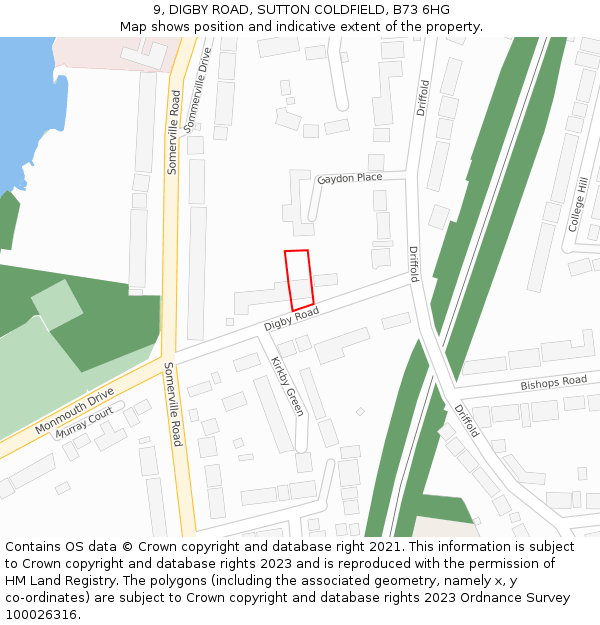 9, DIGBY ROAD, SUTTON COLDFIELD, B73 6HG: Location map and indicative extent of plot