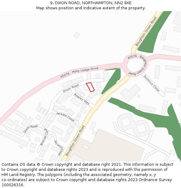 9, DIXON ROAD, NORTHAMPTON, NN2 8XE: Location map and indicative extent of plot