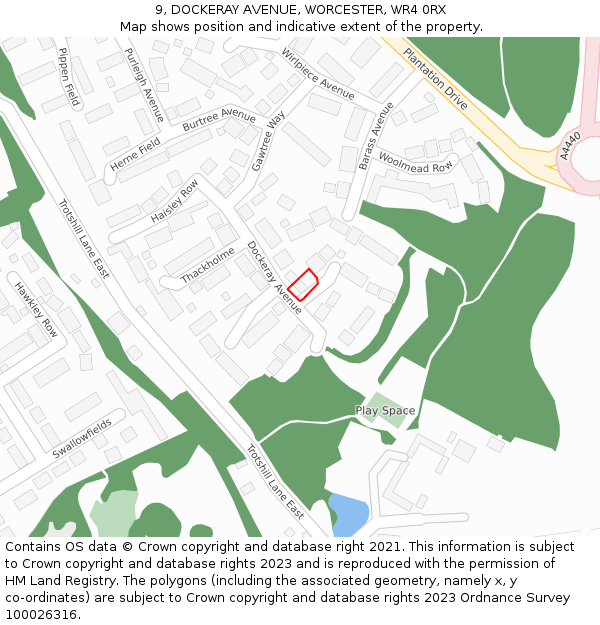 9, DOCKERAY AVENUE, WORCESTER, WR4 0RX: Location map and indicative extent of plot