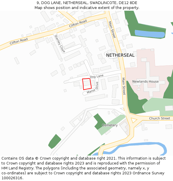 9, DOG LANE, NETHERSEAL, SWADLINCOTE, DE12 8DE: Location map and indicative extent of plot