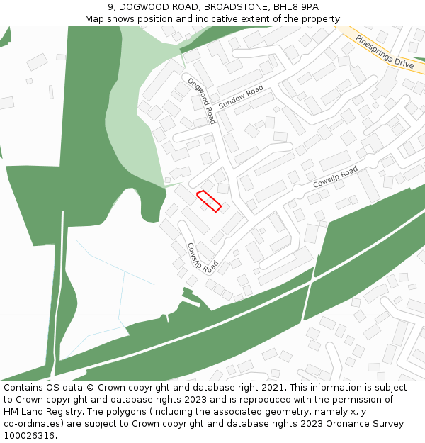 9, DOGWOOD ROAD, BROADSTONE, BH18 9PA: Location map and indicative extent of plot