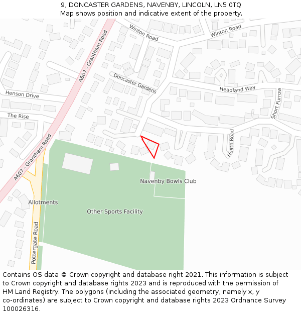 9, DONCASTER GARDENS, NAVENBY, LINCOLN, LN5 0TQ: Location map and indicative extent of plot