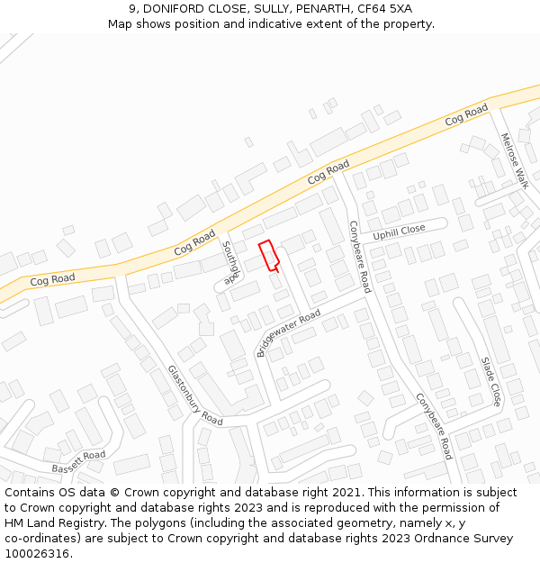 9, DONIFORD CLOSE, SULLY, PENARTH, CF64 5XA: Location map and indicative extent of plot