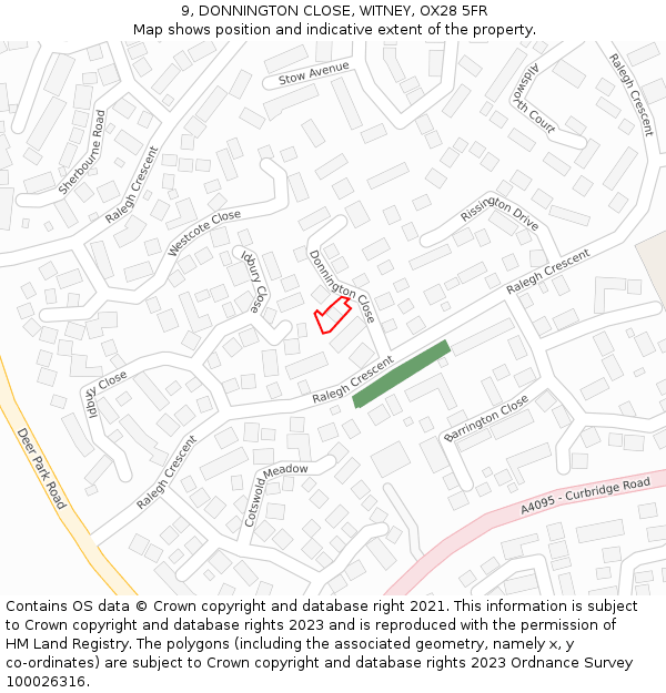 9, DONNINGTON CLOSE, WITNEY, OX28 5FR: Location map and indicative extent of plot