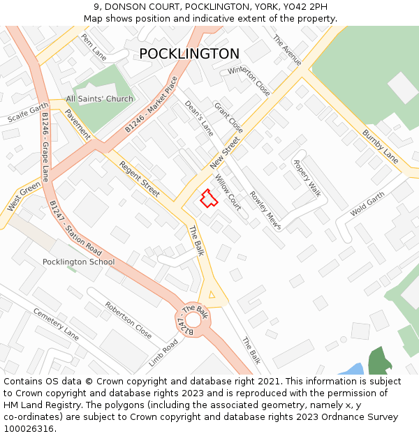 9, DONSON COURT, POCKLINGTON, YORK, YO42 2PH: Location map and indicative extent of plot