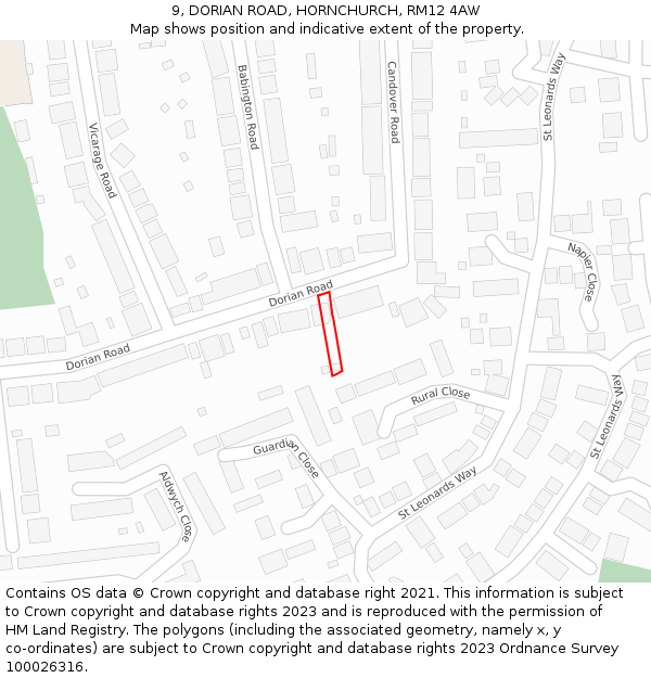 9, DORIAN ROAD, HORNCHURCH, RM12 4AW: Location map and indicative extent of plot