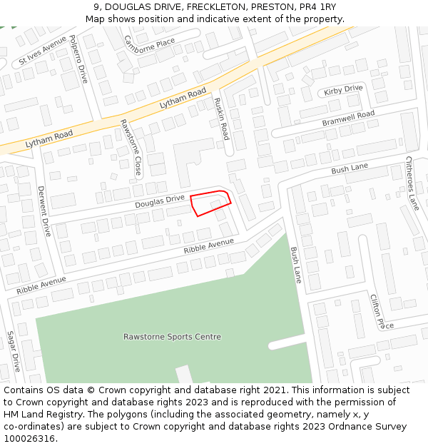 9, DOUGLAS DRIVE, FRECKLETON, PRESTON, PR4 1RY: Location map and indicative extent of plot