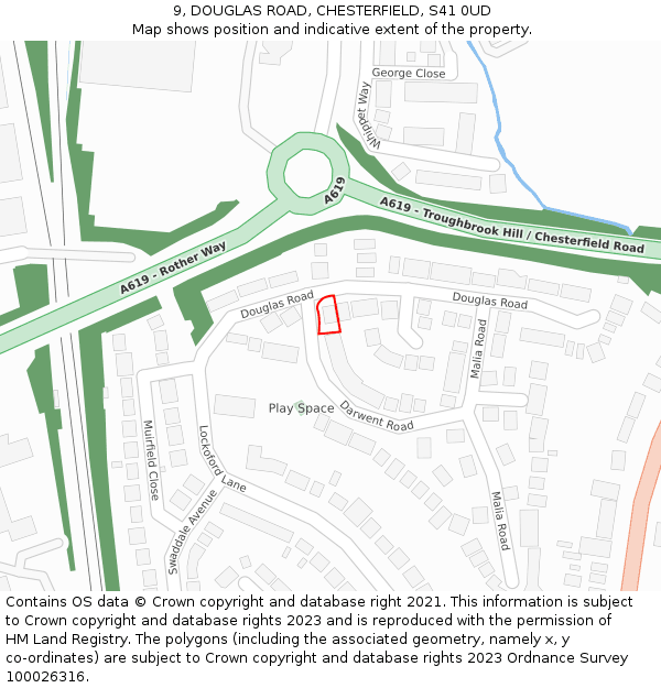 9, DOUGLAS ROAD, CHESTERFIELD, S41 0UD: Location map and indicative extent of plot