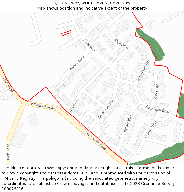 9, DOVE WAY, WHITEHAVEN, CA28 9BW: Location map and indicative extent of plot