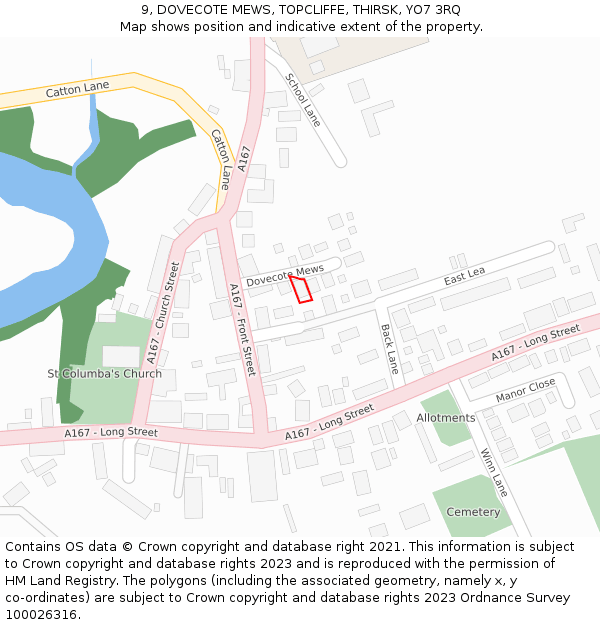 9, DOVECOTE MEWS, TOPCLIFFE, THIRSK, YO7 3RQ: Location map and indicative extent of plot