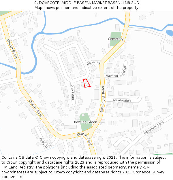 9, DOVECOTE, MIDDLE RASEN, MARKET RASEN, LN8 3UD: Location map and indicative extent of plot