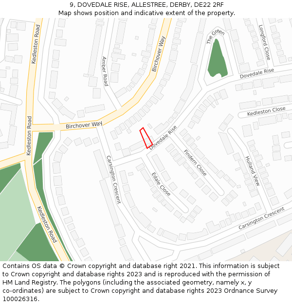 9, DOVEDALE RISE, ALLESTREE, DERBY, DE22 2RF: Location map and indicative extent of plot