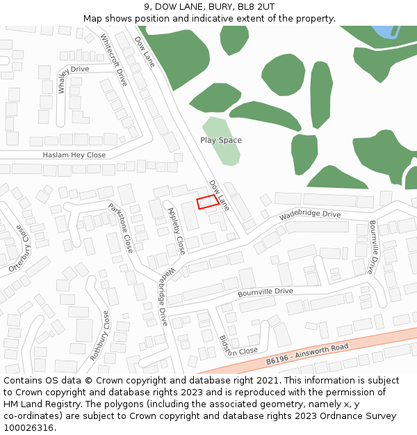 9, DOW LANE, BURY, BL8 2UT: Location map and indicative extent of plot