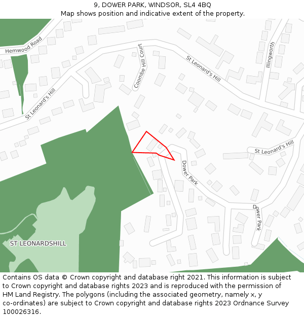 9, DOWER PARK, WINDSOR, SL4 4BQ: Location map and indicative extent of plot