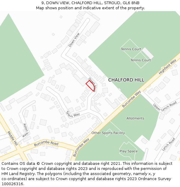 9, DOWN VIEW, CHALFORD HILL, STROUD, GL6 8NB: Location map and indicative extent of plot