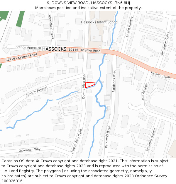 9, DOWNS VIEW ROAD, HASSOCKS, BN6 8HJ: Location map and indicative extent of plot