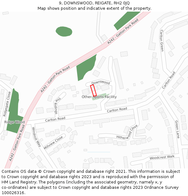 9, DOWNSWOOD, REIGATE, RH2 0JQ: Location map and indicative extent of plot