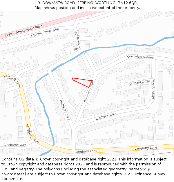 9, DOWNVIEW ROAD, FERRING, WORTHING, BN12 6QR: Location map and indicative extent of plot