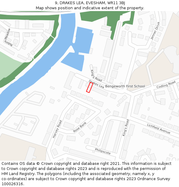 9, DRAKES LEA, EVESHAM, WR11 3BJ: Location map and indicative extent of plot