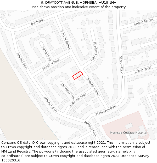 9, DRAYCOTT AVENUE, HORNSEA, HU18 1HH: Location map and indicative extent of plot