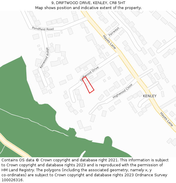 9, DRIFTWOOD DRIVE, KENLEY, CR8 5HT: Location map and indicative extent of plot