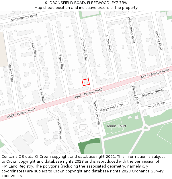 9, DRONSFIELD ROAD, FLEETWOOD, FY7 7BW: Location map and indicative extent of plot