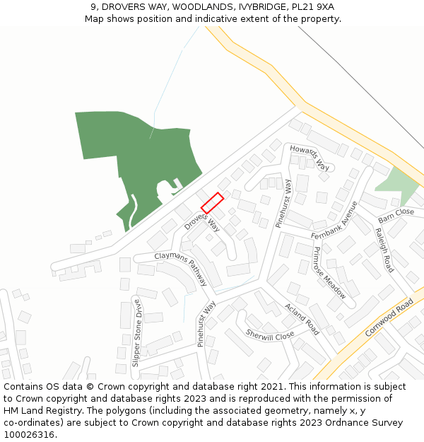 9, DROVERS WAY, WOODLANDS, IVYBRIDGE, PL21 9XA: Location map and indicative extent of plot