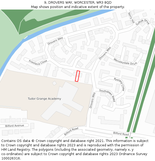 9, DROVERS WAY, WORCESTER, WR3 8QD: Location map and indicative extent of plot