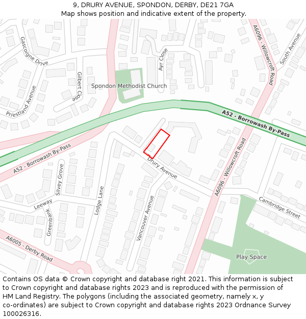 9, DRURY AVENUE, SPONDON, DERBY, DE21 7GA: Location map and indicative extent of plot