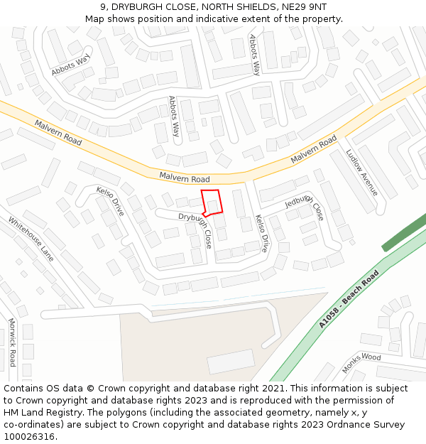 9, DRYBURGH CLOSE, NORTH SHIELDS, NE29 9NT: Location map and indicative extent of plot