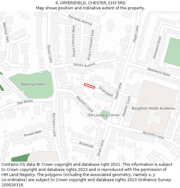 9, DRYERSFIELD, CHESTER, CH3 5RQ: Location map and indicative extent of plot