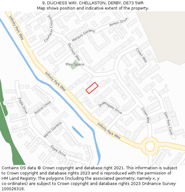 9, DUCHESS WAY, CHELLASTON, DERBY, DE73 5WR: Location map and indicative extent of plot