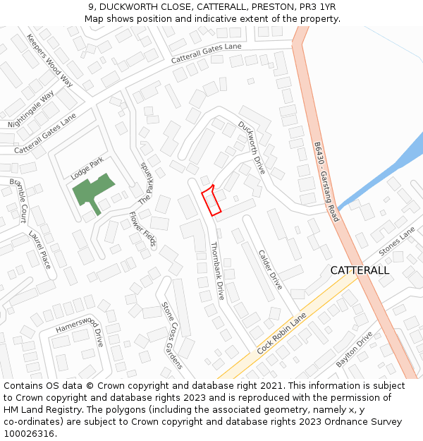 9, DUCKWORTH CLOSE, CATTERALL, PRESTON, PR3 1YR: Location map and indicative extent of plot