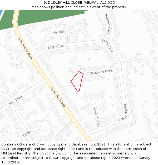 9, DUDLEY HILL CLOSE, WELWYN, AL6 0QQ: Location map and indicative extent of plot