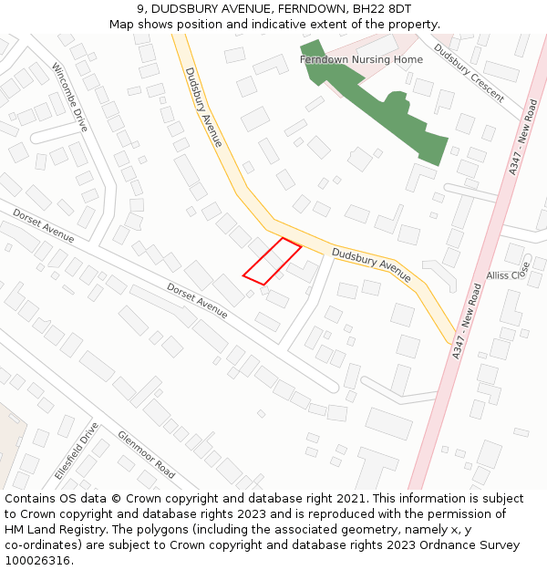 9, DUDSBURY AVENUE, FERNDOWN, BH22 8DT: Location map and indicative extent of plot