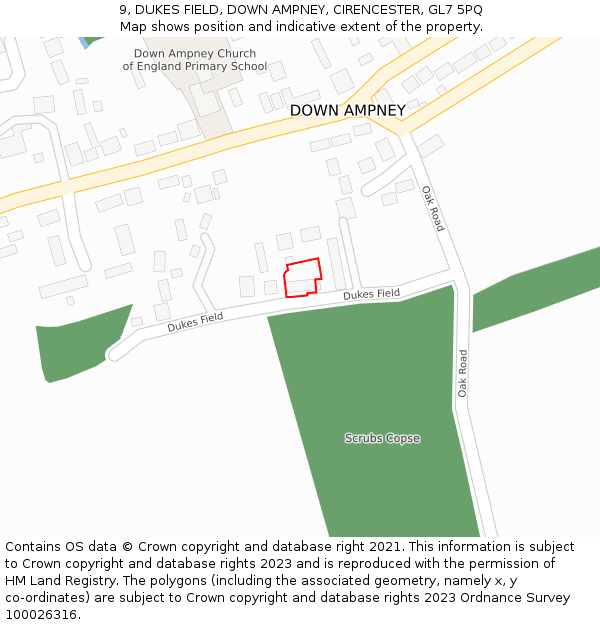 9, DUKES FIELD, DOWN AMPNEY, CIRENCESTER, GL7 5PQ: Location map and indicative extent of plot