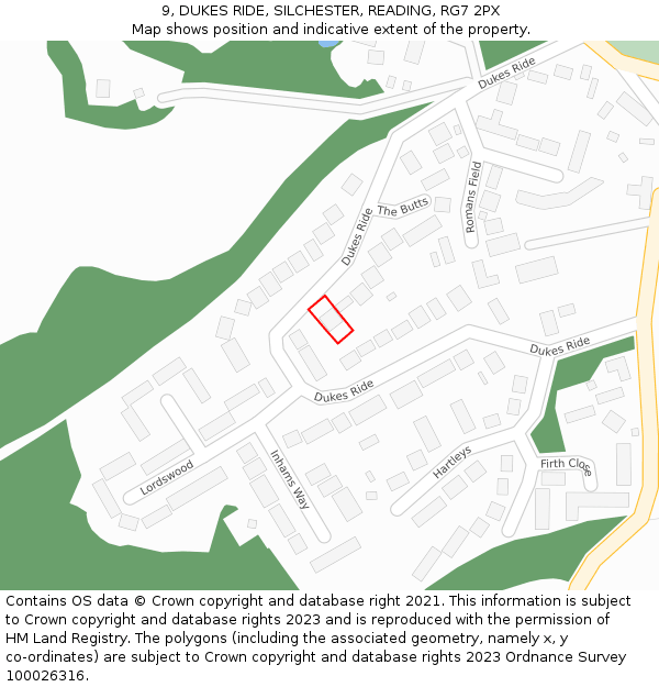 9, DUKES RIDE, SILCHESTER, READING, RG7 2PX: Location map and indicative extent of plot